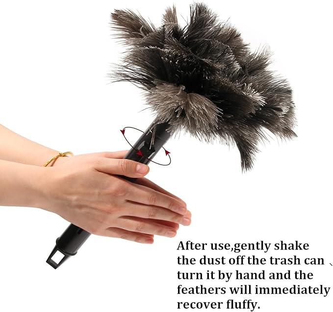 Retractable Ostrich Feather Duster for Cleaning, Fluffy and Natural Feather Duster with Retractable Handle， Reusable Eco-Friendly Handheld Cleaning Supplies (15 inch) - NeatNest