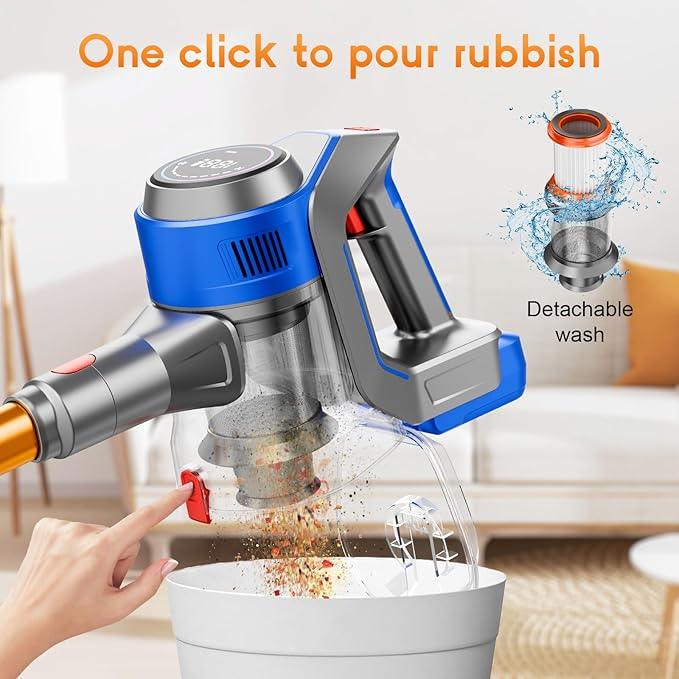 Cordless Stick Vacuum Cleaner - Rechargeable, Powerful Vacuums with Detachable Battery Display, Max 45Mins Runtime, 8 in 1 Handheld Vacuum for Hardfloor & Carpets Pet Hair, 45Kpa Yellow - NeatNest