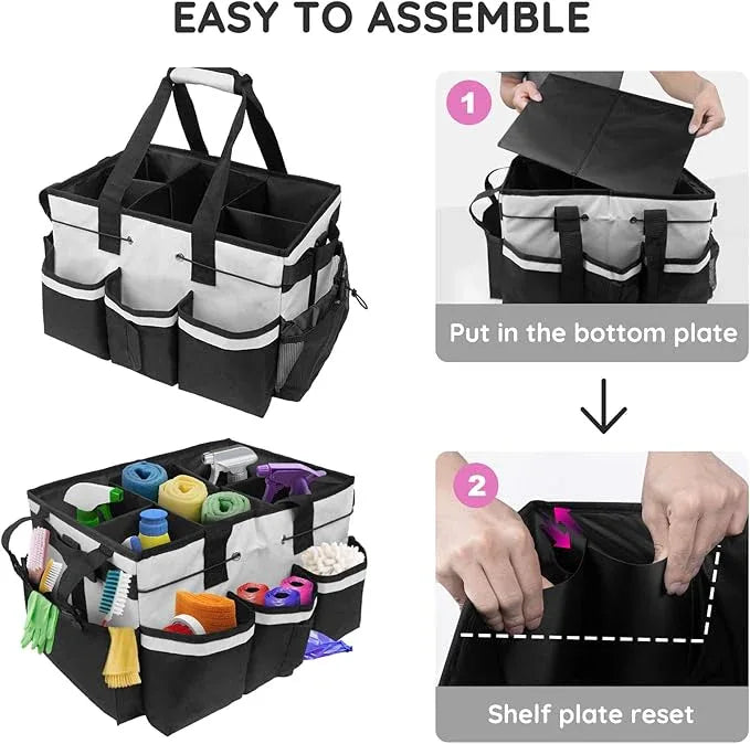 ZKOO Large Cleaning Caddy Bag with Handle, Built-in Sturdy Support Board, Adjustable Shoulder Strap, Multi-compartment Design Cleaning Supply Tote for Cleaners & Housekeepers (White) - NeatNest