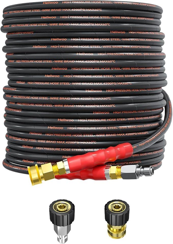 Pressure Washer Hose 75FT, 4200PSI High Tensile Wire Braid Kink Resistant Power Washer Extension Hose, 1/4" Flexible Replacement Hose with M22-14mm Brass Swivel Thread and 3/8 Quick Connect - NeatNest