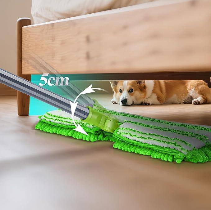 MASTERTOP Microfiber Mops for Floor Cleaning, Double-Sided Dust Mop with 4 Reusable & Washable Mop Pads, Wet Dry Flat Mop with Extension Stainless Steel Handle for Hardwood, Vinyl, Laminate - NeatNest