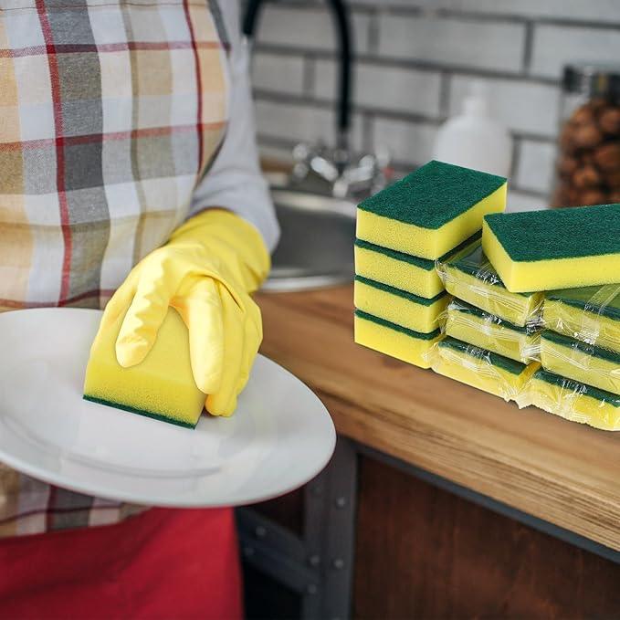 200 Pcs Individually Wrapped Sponges, Uncompressed Non Scratch Scrouing Sponges for Household Cleaning Dishes Kitchen Airbnb Apartment Car Bike Green - NeatNest