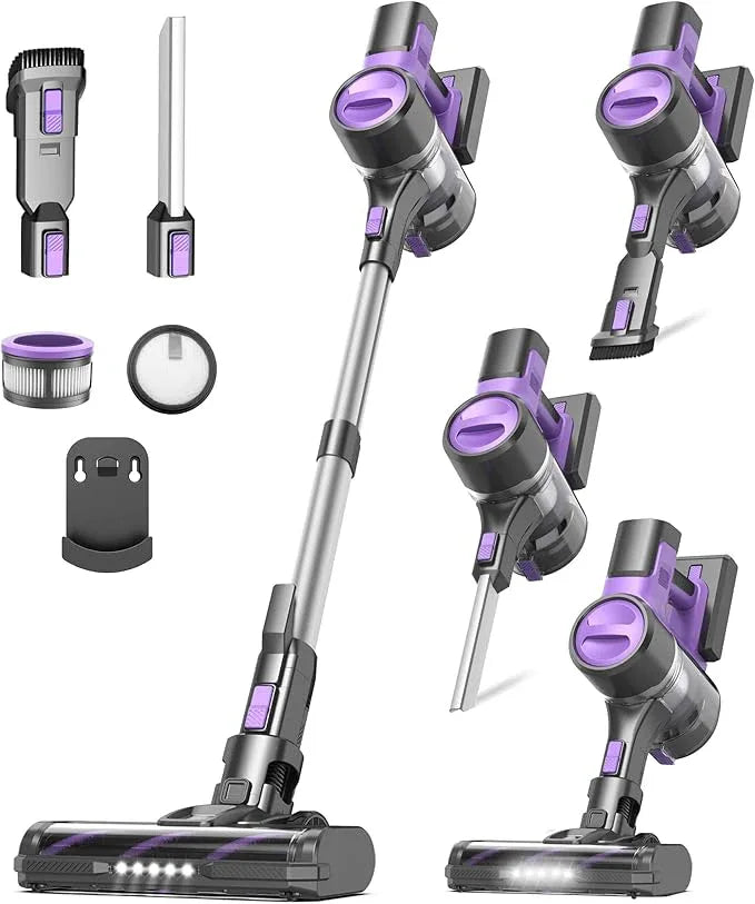 S10 Cordless Vacuum Cleaner, 55Kpa 60mins Lightweight Stick Vacuum with Powerful Suction for Home, Rechargeable, Self-Standing, Handheld Vacuum Cleaners for Hardwood Floors, Carpets, Purple - NeatNest
