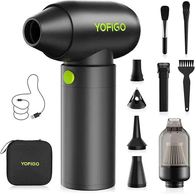 Compressed Air Duster, YOFIGO Electric Air Duster PC & Keyboard Cleaning Kit, 150000RPM Rechargeable 4-Speed Dust Mover for Car, Mini Metal Handheld Air Blower Replaces Compressed Air Can - NeatNest