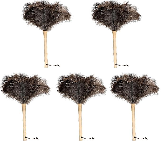 Ostrich Feather Duster 16 inch Fluffy Natural Genuine Ostrich Feathers with Wooden Handle and Eco-Friendly Reusable Handheld Ostrich Feather Duster for Cleaning Supplies(5PCS) - NeatNest