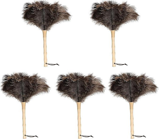Ostrich Feather Duster 16 inch Fluffy Natural Genuine Ostrich Feathers with Wooden Handle and Eco-Friendly Reusable Handheld Ostrich Feather Duster for Cleaning Supplies(5PCS) - NeatNest