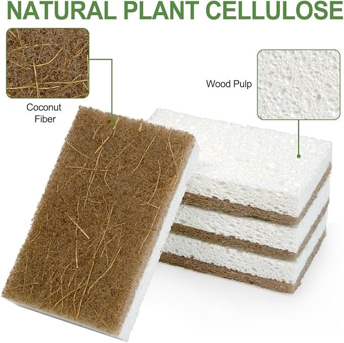 CELOX 6 Pack Coconut Fiber Biodegradable Sponges, Non Scratch Kitchen Cleaning Sponge, Eco-Friendly Dual-Sided Sponge for Dishwashing - NeatNest