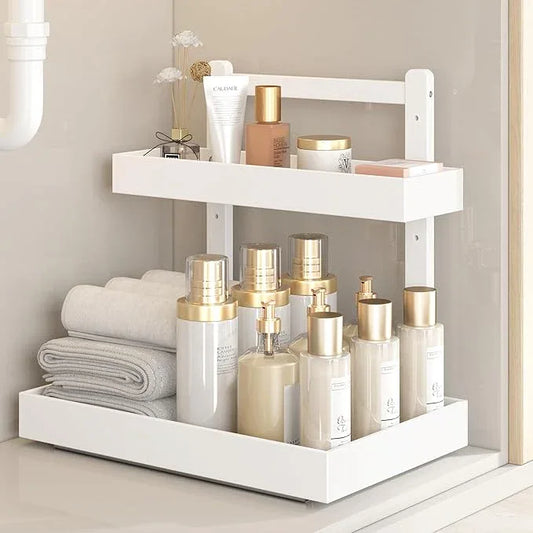 Under Sink Organizer - 1-Tier Pull Out Cabinet Organizer Vertical Slide Out Sink Shelf Storage Shelves for Multi-Purpose Bath Kitchen Bathroom Medicine (White, 1 Pack) - NeatNest