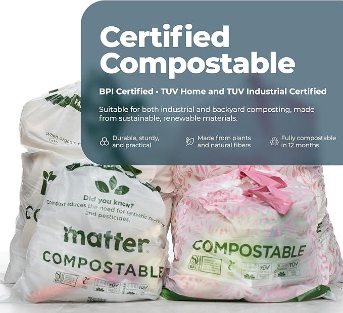 Matter Compostable Variety Pack 3 Gallon and 13 Gallon Kitchen Trash Bags with Drawstring, Unscented, Durable, Leak-Resistant, Eco-Friendly, 70 Count - NeatNest