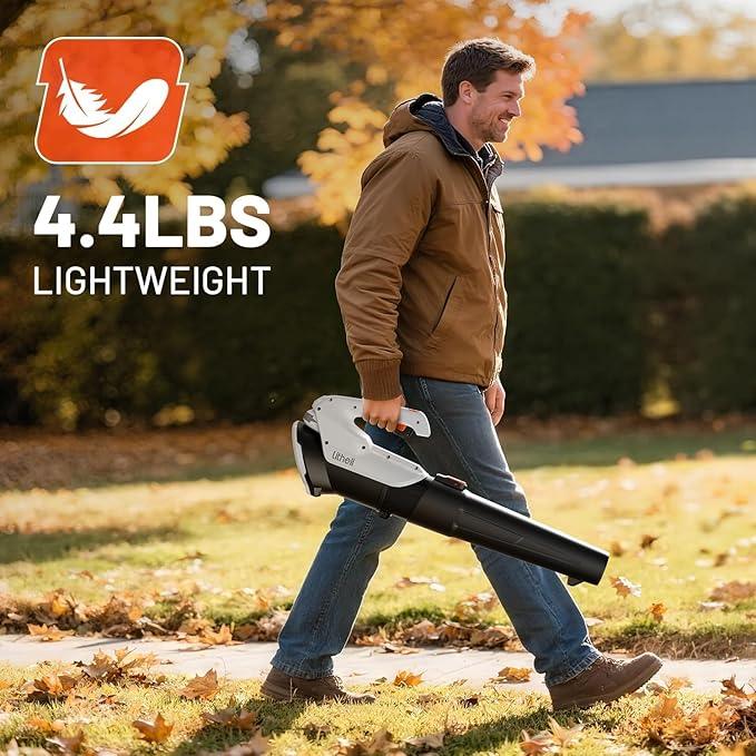 Litheli Cordless Leaf Blower with 2 Batteries (Works as Portable Power Bank), Ultra-Lightweight Electric Blower for Driveways, Patios & Decks, 2-Speed 350CFM for Dry Leaves, Dust & Car Drying - NeatNest