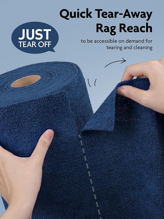 Fantasticlean Microfiber Cleaning Cloth Roll -75 Pack, Tear Away Microfiber Towels, 12" x 12", Reusable, Washable, Scratch Free, Ultra Absorbent Dish Rags for Car, Home, Garage or Shop (Navy Blue) - NeatNest
