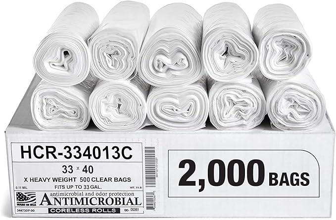 Aluf Plastics High Density Trash Bags, 33 Gallon, 2000 Count, 13 Micron (eq), 33" x 40", Clear, for Bathroom, Office, Industrial, Commercial, Janitorial, Municipal, Recycling - NeatNest