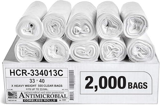 Aluf Plastics High Density Trash Bags, 33 Gallon, 2000 Count, 13 Micron (eq), 33" x 40", Clear, for Bathroom, Office, Industrial, Commercial, Janitorial, Municipal, Recycling - NeatNest