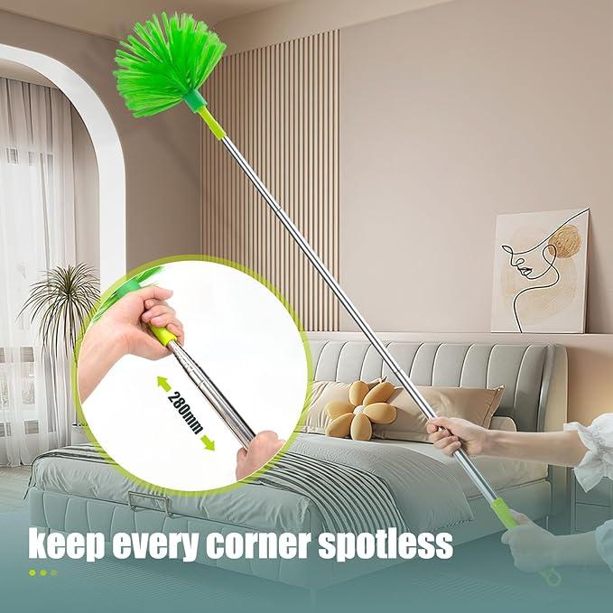 Microfiber Duster with Extension Pole 30 to 100'', Bendable Reusable Washable Feather Dusters for Cleaning High Ceiling Fan, Cobweb, Blinds, Keyboard, Furniture & Cars, Green Gift for Women (11 PCS) - NeatNest