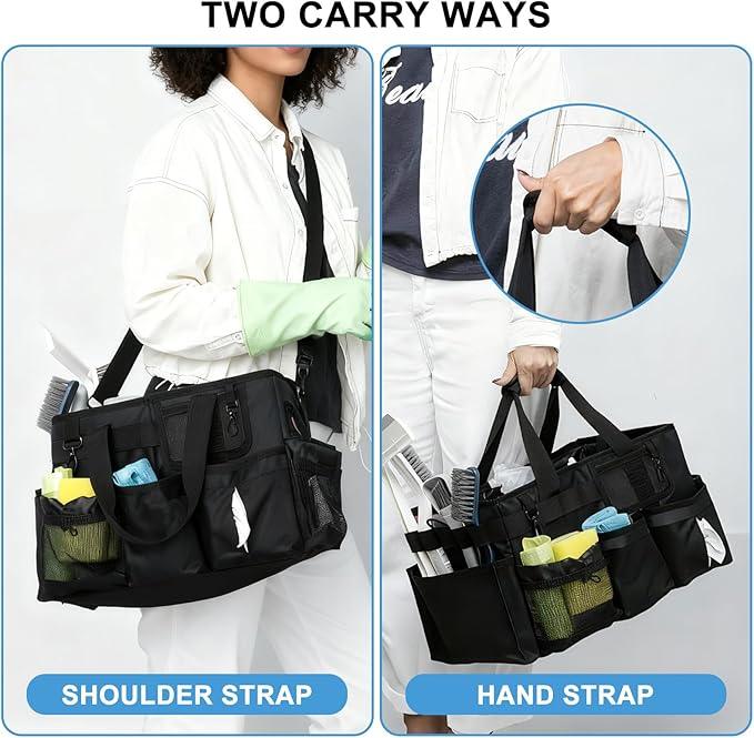 Large Cleaning Caddy Tote Bag with 4 Foldable Dividers Sturdy Support Board, Waterproof Cleaning Tools Organizer with Adjustable Shoulder Strap Waist Belt for Housekeepers, Cleaners Professional Use - NeatNest
