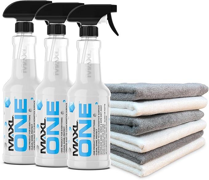MAXLONE ™ Car Spray with Triphene® Technology, Quick Spray & Wipe All Purpose Waterless Detailer Clean, Shine, Protect Paint, Glass, Wheels, Trim Without Pre-Washing (3, 20oz w 6 Micro Fiber Cloth) - NeatNest