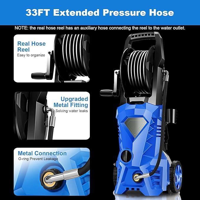Electric Pressure Washer 5000 PSI 2.8 GPM High Power Washer with 4 Pressure Nozzle and Foam Cannon, powerwashers for Home, Car Washing, Fence Cleaning, Patio, Blue - NeatNest