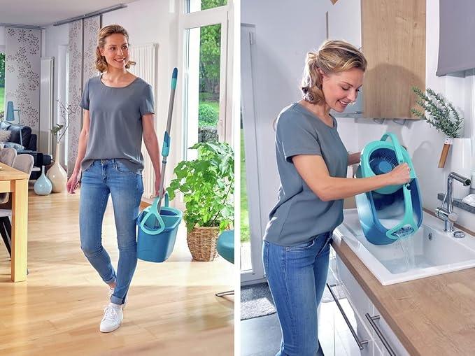 Leifheit Clean Twist Disc Mop Ergo Mop and Bucket, Floor Mop with Moisture-Controlled Spin Mop, Easy-Steer 360 Joint Microfibre Mop Head, 33cm Wide, Twist Mop - NeatNest