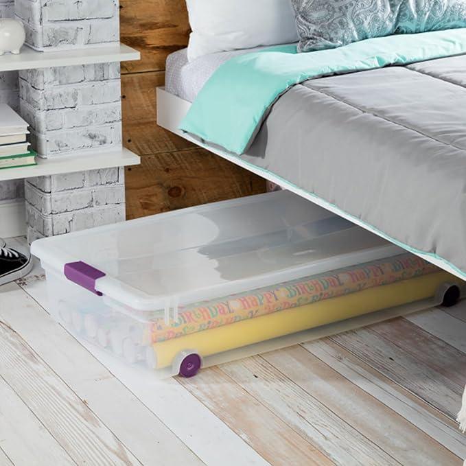Sterilite 4-Pack 60 Quart ClearView Latch Box, Wheeled Underbed Organizer Bins with Latching Lids - Clear Plastic Organization Containers for Closet, Bedroom, Shelving Units and Everyday Home Storage - NeatNest