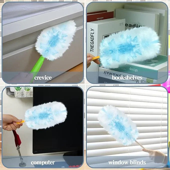 Vesici 100 Pcs Duster Refills Compatible with Swiffer Dusters Bulk Disposable Replacement Thickened with 1 Handle Heavy Duty for Cleaning, Office (Blue) - NeatNest