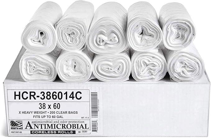 Aluf Plastics High Density Trash Bags, 60 Gallon, 200 Count, 14 Micron (eq), 38" x 60", Clear, for Bathroom, Office, Industrial, Commercial, Janitorial, Municipal, Recycling - NeatNest