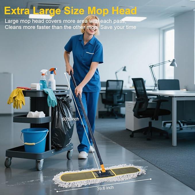 36" Commercial Dust Mops for Floor Cleaning with Replacement Mop Pad, Heavy Duty Large Dust Mop for Hardwood Floors,Industrial Floor Duster Wet Dry Mop for Office Garage Warehouse Factory Mall - NeatNest