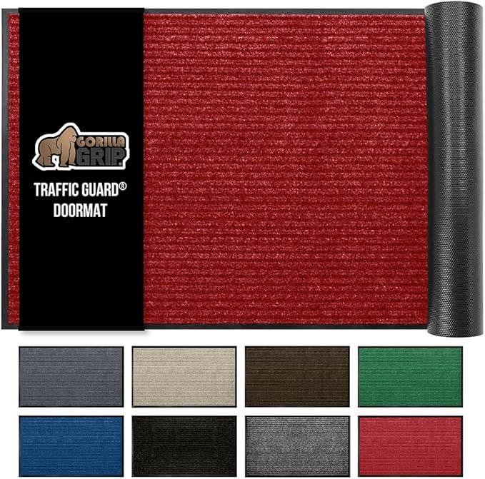 GORILLA GRIP Waterproof Traffic Guard Door Mat, Heavy Duty Entryway Mats, Strong Rubber Back Commercial Utility Rugs for Office Hallway, Garage Floor and Home, Low Profile Carpet Runner, 29x17, Red - NeatNest
