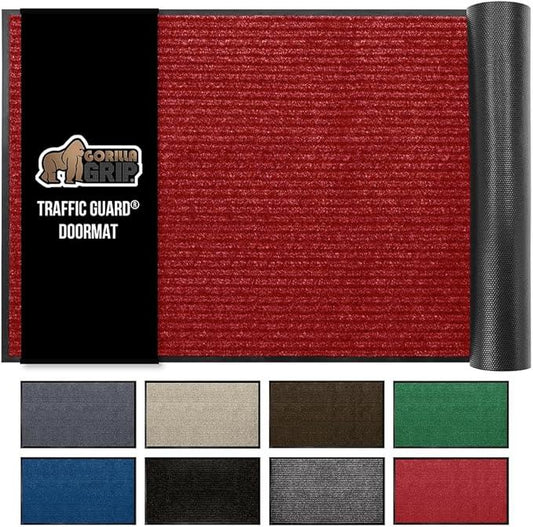 GORILLA GRIP Waterproof Traffic Guard Door Mat, Heavy Duty Entryway Mats, Strong Rubber Back Commercial Utility Rugs for Office Hallway, Garage Floor and Home, Low Profile Carpet Runner, 29x17, Red - NeatNest