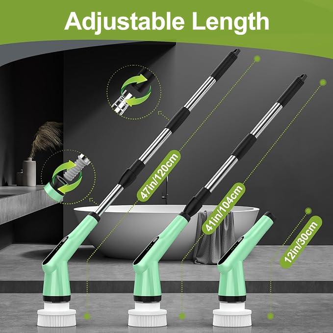 Electric Spin Scrubber, Shower Scrubber with Long Handle Adjustable, 2 Speed & 7 Replaceable Brush Heads Shower Cleaner Brush, Electric Scrubber for Cleaning Bathroom Tile Floor Bathtub Green - NeatNest