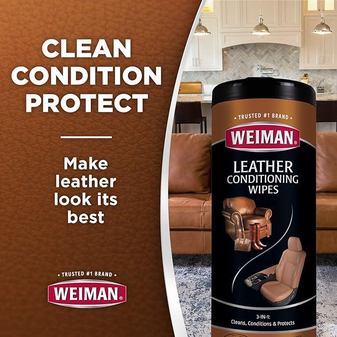 Weiman Leather Cleaner Wipes - Clean Condition UV Protection Help Prevent Cracking or Fading of Furniture, Car Interior, Couch, and Shoes, 4 Pack - NeatNest