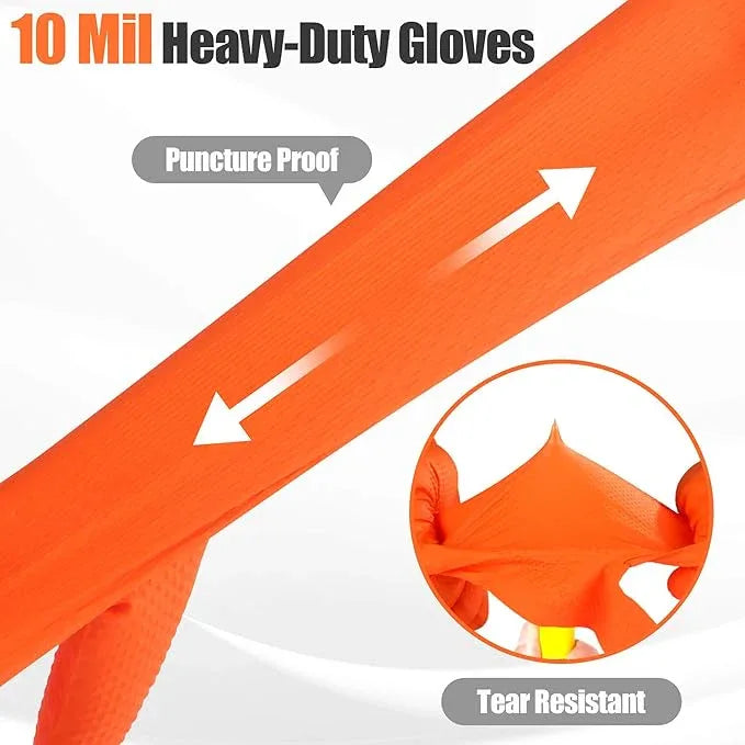 TREEGO 10 Mil Orange Nitrile Gloves Heavy Duty — High-Visibility Diamond Texture Grip, Latex Free Disposable Mechanic Rubber Gloves, X-Large, 100 Count - NeatNest