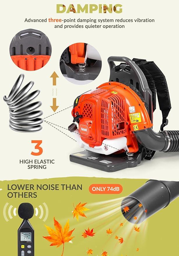 Gas Powered Backpack Leaf Blower – 65CC 2-Stroke Engine, 850 CFM & 220 MPH for Heavy Duty Commercial Lawn Care, Wet Leaf & Debris Removal (GT3672) - NeatNest