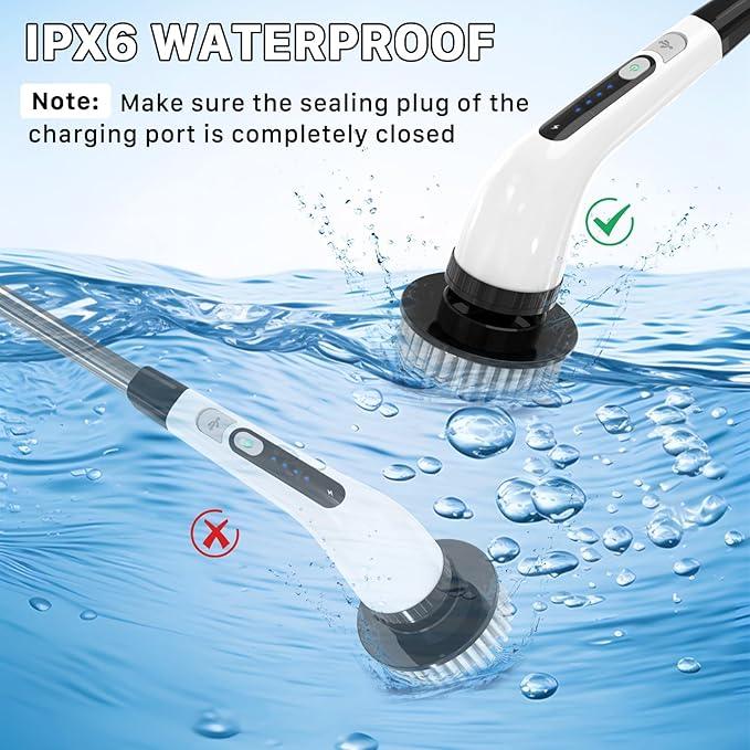 Electric Spin Scrubber, Cordless Cleaning Brush, Shower Scrubber with 7 Replaceable Brush, 2 Speeds and Adjustable Extension Handle for Bathroom Shower Bathtub Glass Car(White) - NeatNest