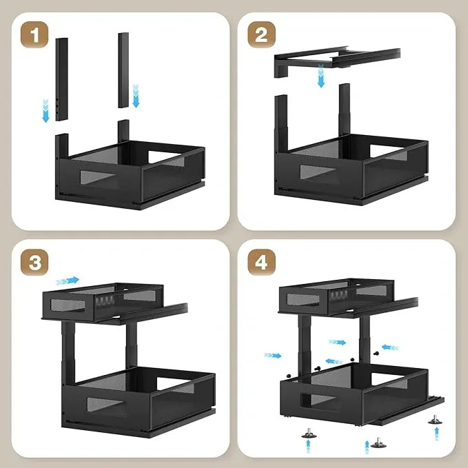 2 Pack Under Sink Organizer with Next-Gen Ball-Bearing Slides,2-Tier Pull Out Cabinet Storage,Height Adjustable Drawer Shelf for Bathroom,Kitchen,Laundry,Cabinet,Pantry(Patent Pending) - NeatNest