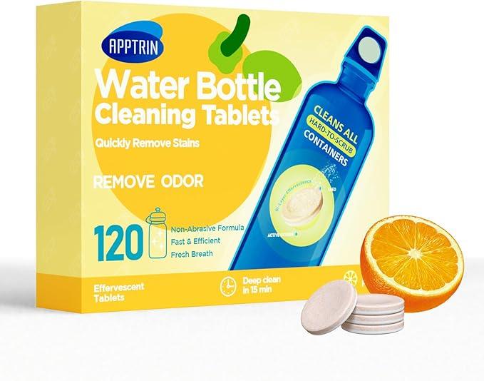 Water Bottle Cleaning Tablets, Bottle Clean Tablet for Hydration Bladders, Stainless Steel, Tumblers, and Glass Bottles, 120 count (Pack of 1), Orange - NeatNest