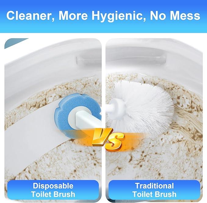 JOYMOOP White Flat Mop & Bucket with 1 Microfiber Pad, 12 Disposable Toilet Brushes, Stainless Steel Toilet Brush and Holder Set, Multi-Functional Cleaner for Floors, Windows, and Toilets - NeatNest
