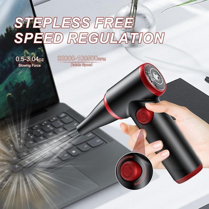 ATEngeus Compressed Air Duster, Stepless Speed Electric Air Duster, 100500RPM Cordless Air Duster with LED Light, Rechargeable Air Blower Replaces Canned Air, Keyboard Cleaner for Laptop, PC - NeatNest