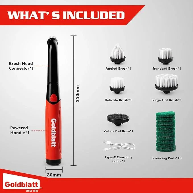 Goldblatt Cordless Electric Spin Scrubber 18-Piece Kit, Small Power Scrubber with Battery Indicator Light, Waterproof Electric Cleaning Brush for Grout, Tile, Bathroom, Kitchen Cleaning - NeatNest