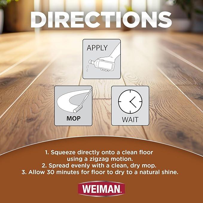 Weiman Hardwood Floor Cleaner and Polish - Cleans Vinyl Tile, Solid, Laminate, Natural Shine, No Residue, Removes Scratches, Leaves Protective Layer, 1 Gallon Mop Soap & 32 Oz Restorer - NeatNest