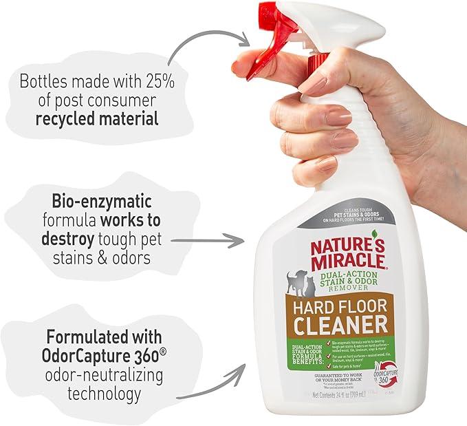 Nature's Miracle Hard Floor Cleaner, 24 Ounces, Dual-Action Stain and Odor Remover Works to Remove Tough Pet Stains and Odors On Sealed Wood and Hard Floor Surfaces - NeatNest