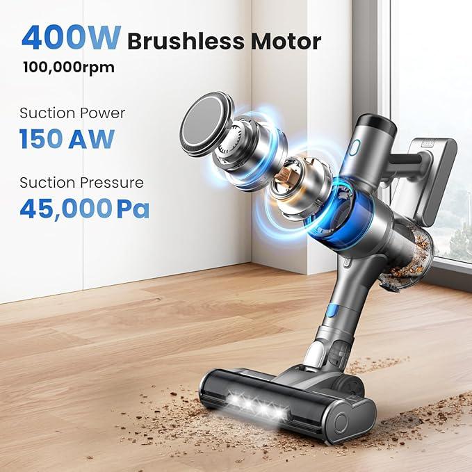 Dzaki S9X Vacuum Cleaners for Home,400W 45KPa Cordless Stick Vacuum Cleaner,Up to 55 Mins Runtime,Smart Induction Auto-Adjustment,Rechargeable Battery Vacuum Cordless for Carpet Floor Pet Hair(Blue) - NeatNest
