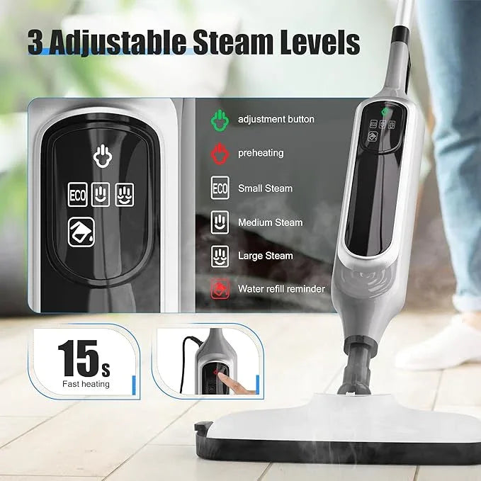 12 in 1 Steam Mop, Detachable Handheld Steam Cleaner for Home, 23FT Cord, for Hardwood Floor Cleaning, Tile, Carpet, Furniture, Clothes, Windows, Grey - NeatNest