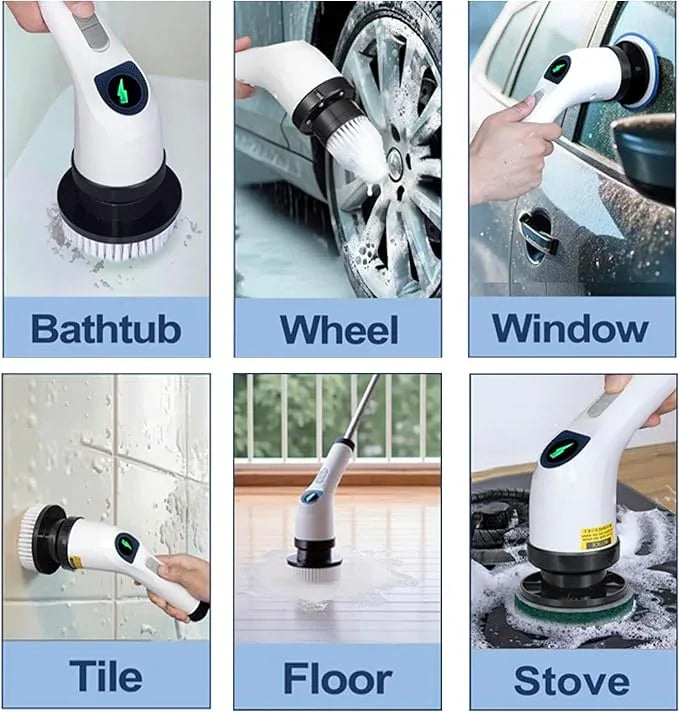 Electric Spin Scrubber for Cleaning - Shower Scrubber with Long Handle and 7 Replaceable Heads - 2 Speed Cordless Shower Brush for Cleaning with Long Battery Life, White - NeatNest