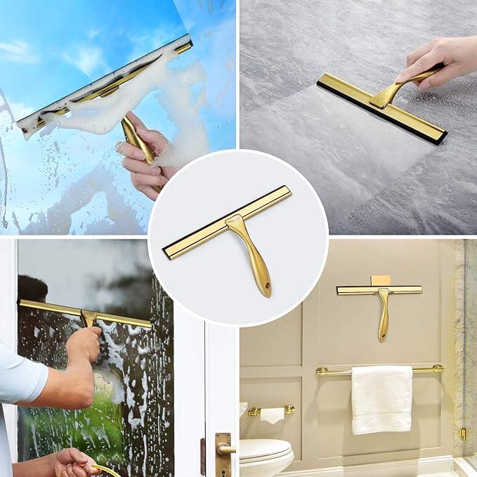 HIWARE All-Purpose Shower Squeegee for Shower Doors, Bathroom, Window and Car Glass - Brass, Stainless Steel, 12 Inches - NeatNest