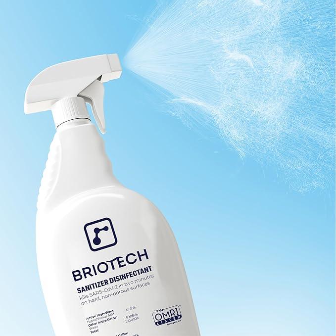 BRIOTECH Sanitizer Disinfectant Hypochlorous, Kill 99.99% of Viruses & Bacteria, Control Mold, Eliminate Odor, Gentle for Nursery & Play Rooms, Food Contact Surface Sanitizer, 1 Gallon Refill (4 Pack) - NeatNest