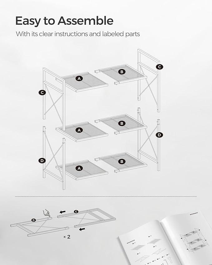 SONGMICS 3-Tier Metal Storage Rack with Wheels, Mesh Shelving Unit with X Side Frames, 23.6-Inch Width, for Entryway, Kitchen, Living Room, Bathroom, Industrial Style, White UBSC163W01 - NeatNest