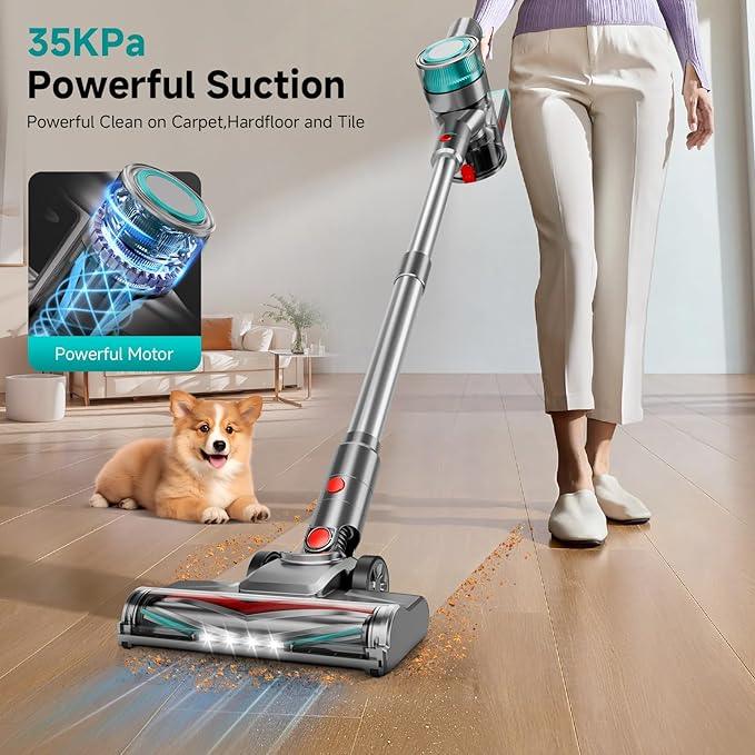 Cordless Vacuum Cleaner, Powerful Stick Vacuum Cleaner for Home with Rechargeable Battery, 6-in-1 Lightweight Handheld Vacuum, 45 Mins Runtime for Hardfloor & Carpets Pet Hair (Green) - NeatNest