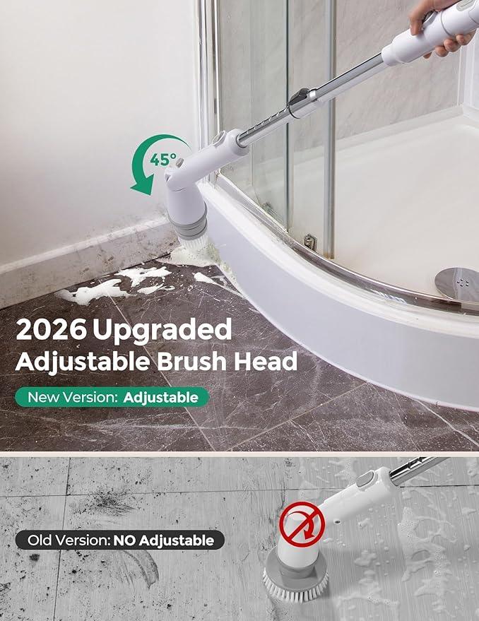 kHelfer Electric Spin Scrubber Kh8, Upgrade Cordless Shower Scrubber 8 Replacement Head, 1.5H Bathroom Scrubber Dual Speed, Shower Cleaning Brush with Extension Arm for Bathtub Tile Floor - NeatNest