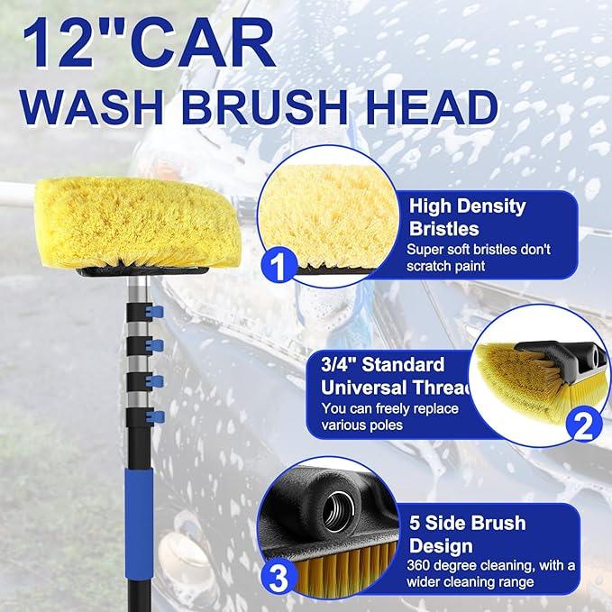 SKGPOLE 26Ft Reach Car Wash Brush with Long Handle, Car Cleaning Brush 12-Inch Soft Bristles, 5-20Foot Aluminium Telescoping Pole for Scratch-Free Cleaning RV, Car, Boats, Truck, Floors, Solar Panels - NeatNest