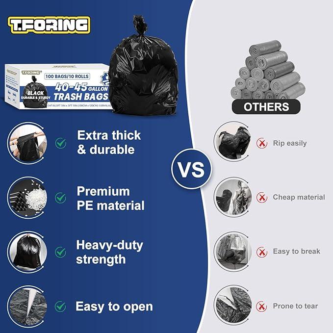 Large 40-45 Gallon Trash Bags Heavy Duty - 1.6 Mil Thick,39''x47'' Strong Black Garbage Bags Unscented 100 Count Trash Can Liners for Construction Industrial Yard Outdoor Commercial - NeatNest